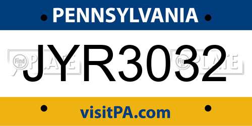 JYR3032 Pennsylvania License Plate