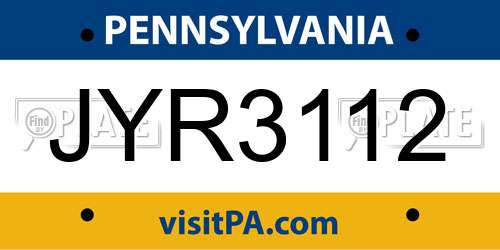 JYR3112 Pennsylvania License Plate