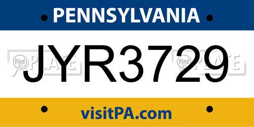 JYR3729 Pennsylvania License Plate