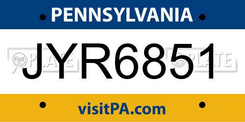 JYR6851 Pennsylvania License Plate
