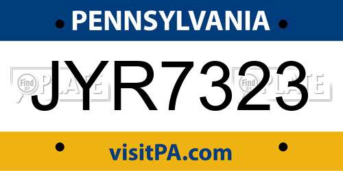 JYR7323 Pennsylvania License Plate