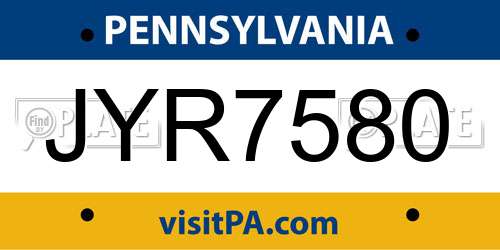 JYR7580 Pennsylvania License Plate