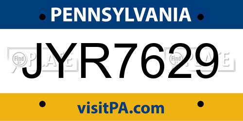 JYR7629 Pennsylvania License Plate