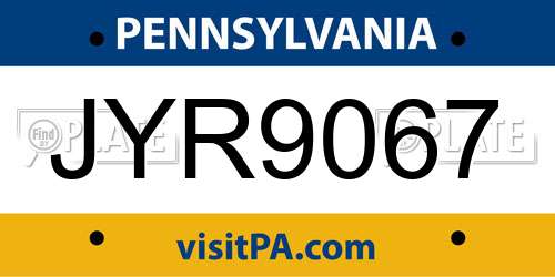 JYR9067 Pennsylvania License Plate