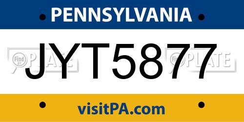 JYT5877 Pennsylvania License Plate
