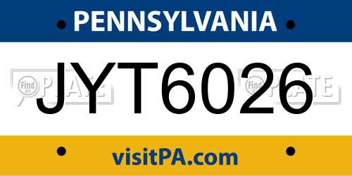 JYT6026 Pennsylvania License Plate
