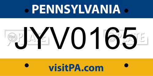 JYV0165 Pennsylvania License Plate