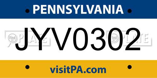 JYV0302 Pennsylvania License Plate