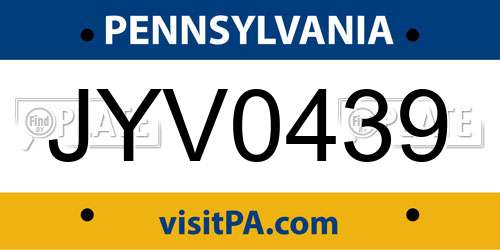 JYV0439 Pennsylvania License Plate