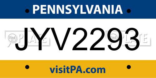 JYV2293 Pennsylvania License Plate