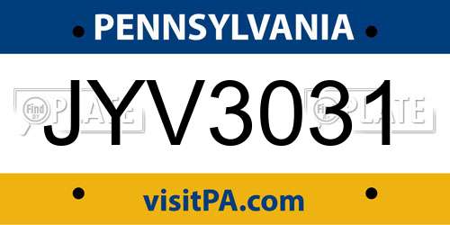 JYV3031 Pennsylvania License Plate