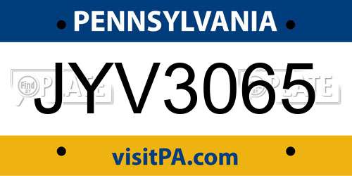 JYV3065 Pennsylvania License Plate
