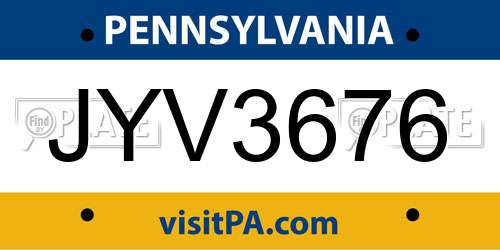 JYV3676 Pennsylvania License Plate