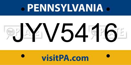JYV5416 Pennsylvania License Plate