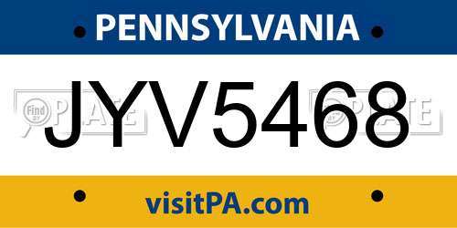 JYV5468 Pennsylvania License Plate