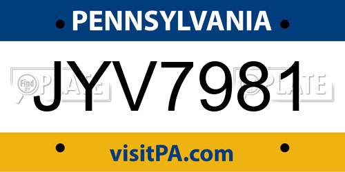 JYV7981 Pennsylvania License Plate
