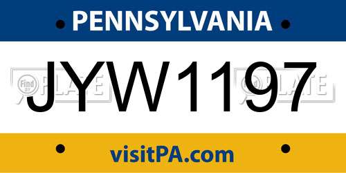 JYW1197 Pennsylvania License Plate