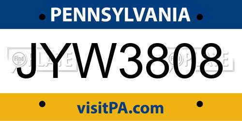 JYW3808 Pennsylvania License Plate