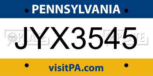 JYX3545 Pennsylvania License Plate