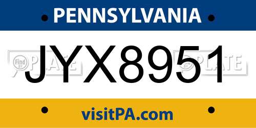 JYX8951 Pennsylvania License Plate