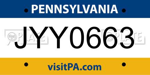 JYY0663 Pennsylvania License Plate