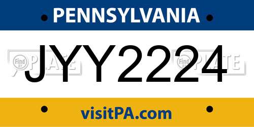 JYY2224 Pennsylvania License Plate