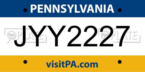 JYY2227 Pennsylvania License Plate