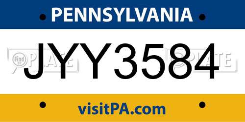 JYY3584 Pennsylvania License Plate