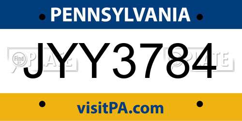 JYY3784 Pennsylvania License Plate