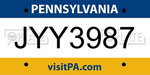 JYY3987 Pennsylvania License Plate