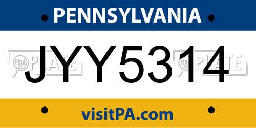 JYY5314 Pennsylvania License Plate