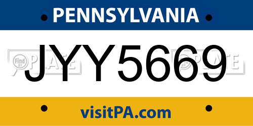 JYY5669 Pennsylvania License Plate