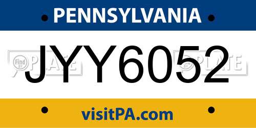 JYY6052 Pennsylvania License Plate