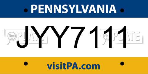JYY7111 Pennsylvania License Plate