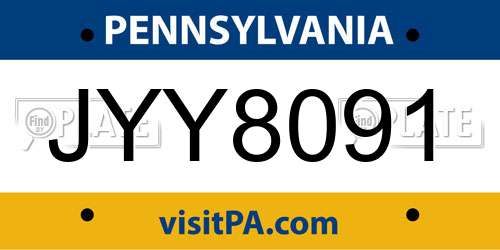 JYY8091 Pennsylvania License Plate