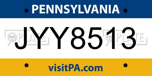JYY8513 Pennsylvania License Plate
