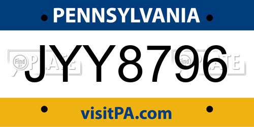 JYY8796 Pennsylvania License Plate