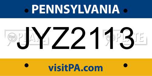 JYZ2113 Pennsylvania License Plate