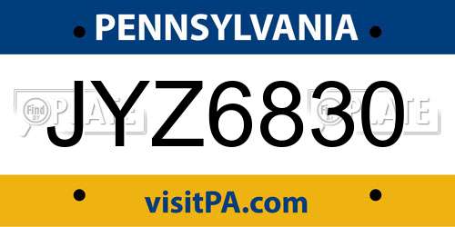 JYZ6830 Pennsylvania License Plate