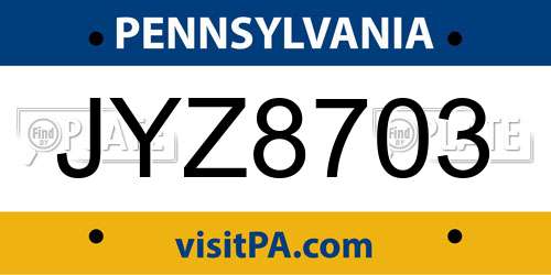 JYZ8703 Pennsylvania License Plate