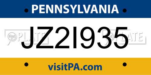 JZ2I935 Pennsylvania License Plate