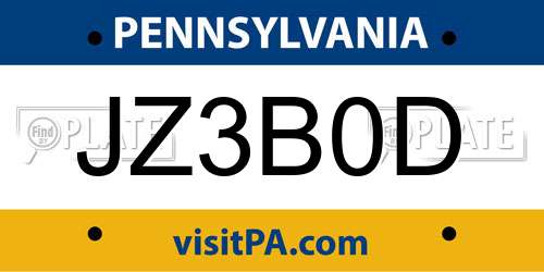 JZ3B0D Pennsylvania License Plate