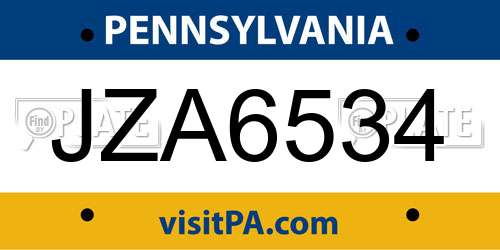 JZA6534 Pennsylvania License Plate