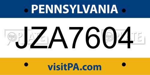 JZA7604 Pennsylvania License Plate