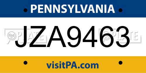 JZA9463 Pennsylvania License Plate