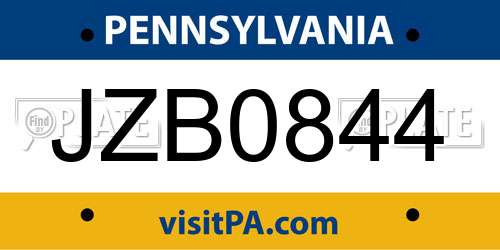 JZB0844 Pennsylvania License Plate