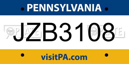 JZB3108 Pennsylvania License Plate