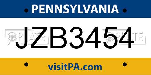 JZB3454 Pennsylvania License Plate