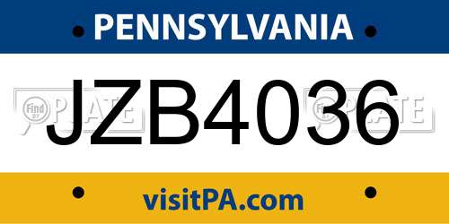 JZB4036 Pennsylvania License Plate