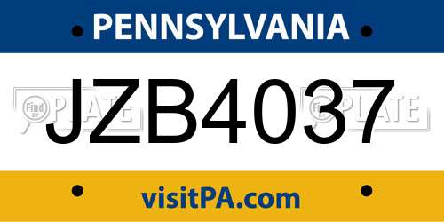 JZB4037 Pennsylvania License Plate